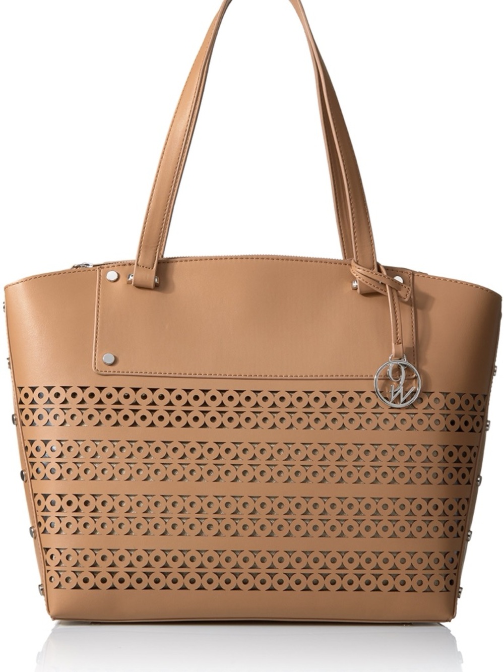 Leather Perforated Tote Bag in Tan